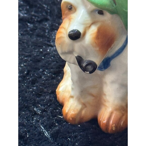 Vintage Occupied Japan Ceramic Terrier Figurine With Green Cap & Pipe - Picture 2 of 6